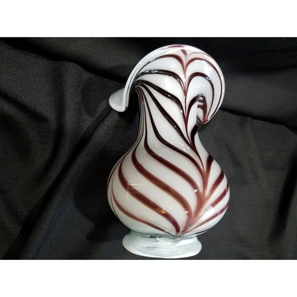 Vintage Hand-blown White & Dark Cherry Vase